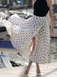 Women's Elegant Polka Dot Print Wrap Skirt White - White - View 11