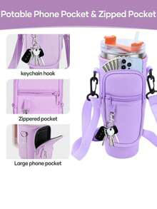 1PC 40oz/30oz-1.2L Insulated Water Bottle Holder Bag With Phone Pocket, Tumbler With Handle With Adjustable Strap Bollus,Key Hook,Compatible With Stanley Bottles,Suitable For Hiking Travelling Camping Sports Water Bottle Case - Insulated Bag Crossbody - Multicolor - View 2