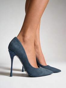 ELEGANTI DECOLTE IN CAMOSCIO SINTETICO CON TACCO 11CM CON STRASS - Blue - View 4