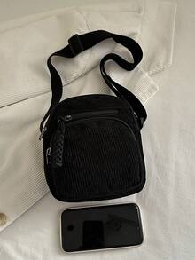 复古百搭原宿风灯芯绒单肩斜挎包，简约休闲校园学生手机袋