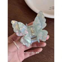 Fancy Butterfly Hair Clip For Women; High-End Feeling Half-Updo Hair Clip For The Back Of The Head; Stylish Shark Clip Hair Accessory - 米色蝴蝶抓夾 - 查看 8