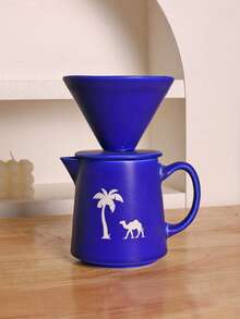 1 Conjunto Cafeteira de Cerâmica Vintage para Compartilhar, Cafeteira de Cerâmica com Padrão de Camelo para Coar Café, Xícara de Filtro de Café de Cerâmica, Coador de Café, Presente para Amigos