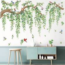 1Set Tree Branch Hanging Vine Wall Stickers, Green Leaf Flower Birds Wall Decals, For Living Room Bedroom TV Background Wall Decor - Multicolor - View 4