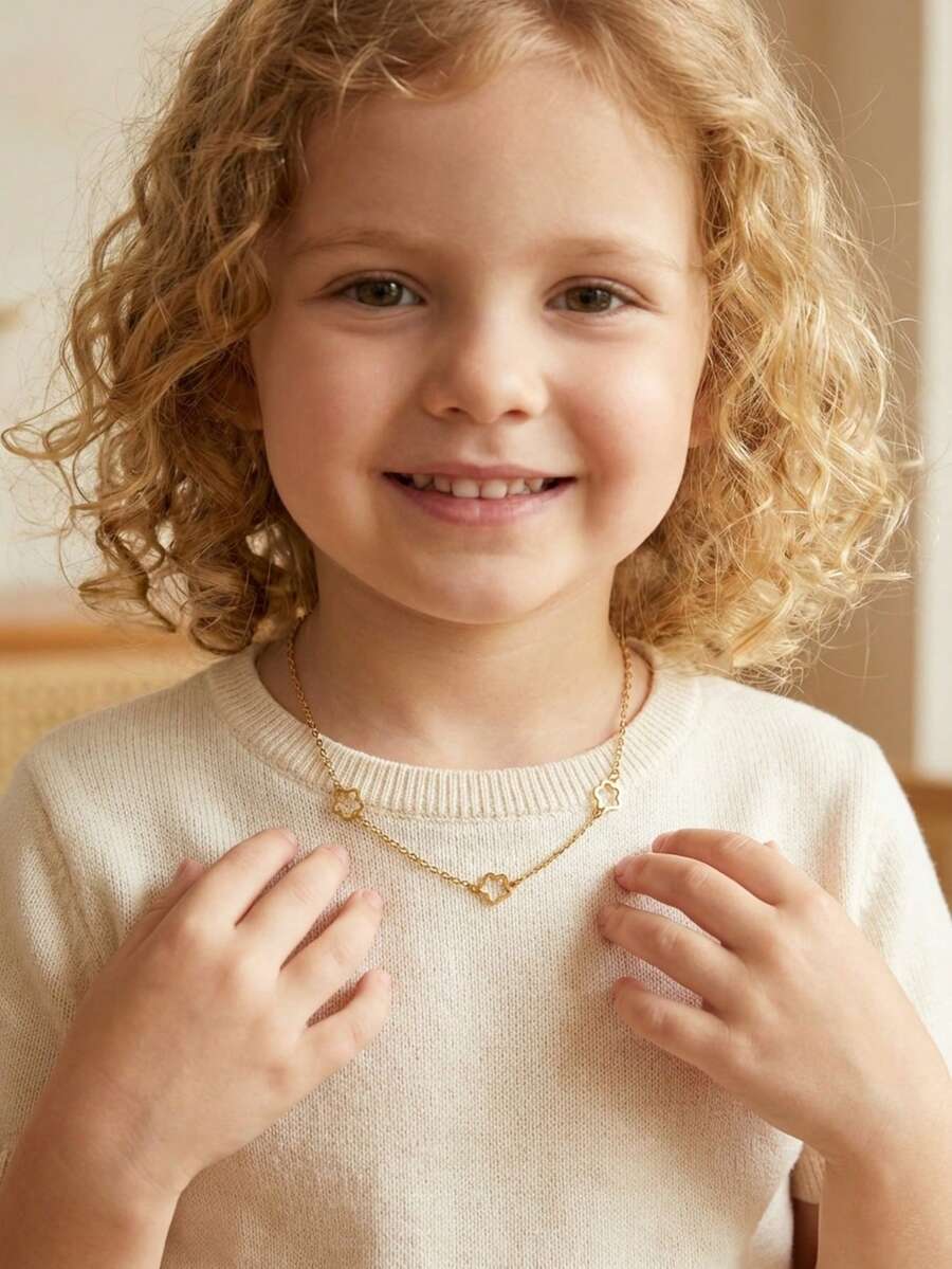 1件经典简约五叶花项链，不锈钢材质，适合夏季海滩、度假和日常佩戴。 - 金色 - 查看 1