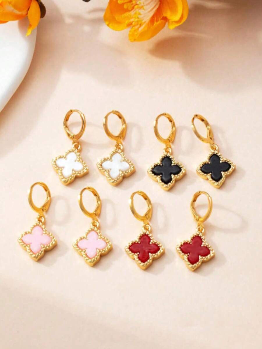 1 Pair Of Luxurious 4-Leaf Grass Earrings, Classic And Elegant Multifunctional Fashionable Girls Earrings, Jewelry Accessories - Multicolor - View 1