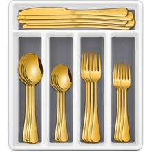 Gold 30/60pcs Stainless Steel Silverware Sets, ,Flatware Sets Service For 6/12 Person,Tableware Includes Knives Spoon And Fork Sets,Kitchen Accessories,Multicolored Cutlery Sets For Hotel And Restaurant| - 金色 - 查看 12