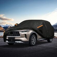 Black Car Cover With Zipper, Featuring Orange Reflective Strips, Easy To Install, Portable, Scratch-Resistant, Sun-Proof, Suitable For SUVs. - Black - View 3