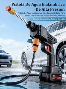 Pistola de agua de alta presión, lavadora de autos inalámbrica portátil, pistola de agua para lavado de autos de alta presión con batería de litio, regadera de carga de alta potencia. - Negro - Ver 3