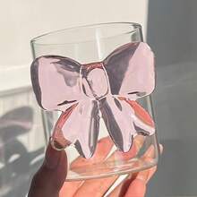 Elegant Pink Bow Design Borosilicate Glass Cup - Heat-Resistant, Reusable Cold Drink Cup, Suitable For Tea, Coffee, Smoothie | Suitable For Graduation, Birthday Celebration - 彩色 - 查看 4