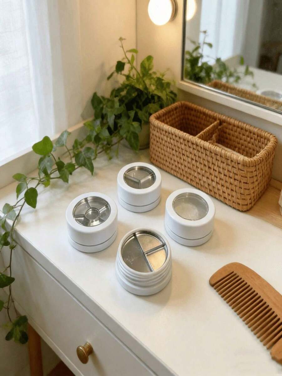 1 pieza Caja de maquillaje redonda de acrílico con 3/6 rejillas huecas, adecuada para sombras de ojos/lápiz labial, caja de almacenamiento de cosméticos de múltiples rejillas, recipiente de muestra de polvo recargable y portátil, caja de empaque de polvo de maquillaje - Multicolor - Ver 1
