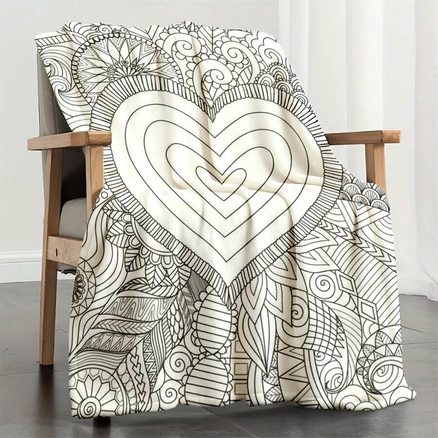 Adult Coloring Book Blanket - & Floral Mandala Heart Design With Love Lettering, Soft Flannel All-Season Cozy Throw For Relaxing Art Activity, Valentine'S Day Gift For Women & Men, Romantic Couples Gift Idea, Durable Bedspread Or Couch Cover Four Seasons Universal Multifunctional Blanket/Perfect Gift, 2D Printing Him, Her Gifts For Her, Him, Family, Boyfriend, Girlfriend, Father, Family, Mother, Lover, Daughter, Son, Grandfather, Grandmother, Friend, Classmate, Pet. Perfect Nap, Camping, Travel, Home, Daily Life, Office Decoration, Birthday, Anniversary, Valentine's Day, Thanksgiving, Christmas, Halloween, Mother's Day, Father's Day, Wedding, New Year Gifts,Back To School Season,Graduation Gift,Sofa,Bed,Car,Bedroom,Living Room,Office, Outdoor Camping, Beach,Wall Decoration,Newly Expanded Themed Collections To Meet A Variety Of Styles And Scenar. - 多色18 - 查看 1