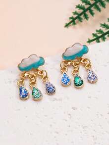 1 Pair Fashionable Cute New Oil Drop Cloud & Raindrop Tassel Earrings, Suitable For Children - Multicolor - View 2