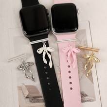 1pc Metal Women Tassel Bowknot Watch Band Charm Decorative Ring,Cute Bow Silicone Strap Accessories,Compatible With Apple Watch Band 38mm 40mm 41mm 42mm 44mm 45mm 46mm 49mm - one-size - View 1