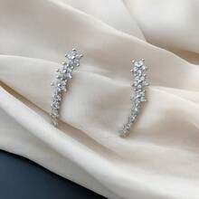 Unique Design Sparkling Rhinestone Stud Earrings - Silver - View 2