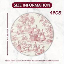 4-Piece  Style Pink Pattern Placemats - Vintage French Rococo Design With Floral And Pastoral Scenes, 15.0x 15.0inch Reusable Linen Table Mats, Suitable For Dining Rooms, Elegant Home Decoration Gifts, Parties - 彩色 - 查看 8