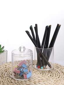 Small Transparent Plastic Cotton Swab Box Set, Suitable For Cleaning Balls, Cotton Swabs, Round Pads, Toothpicks, Etc. Bathroom Storage Jar, Vanity Makeup Organizer, Home Decor Transparent Container, Cosmetic Storage Box, Travel Essentials, Summer Essentials, Minimalist Decor. - White - View 5