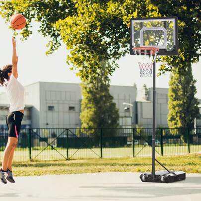  HOMCOM Basketballständer mit Rollen, Mobiler Basketballkorb mit Ständer, 83x55cm Rückwand, höhenverstellbare Korbanlage 156-210 cm, Basketballanlage für Jugendliche, für den Außenbereich