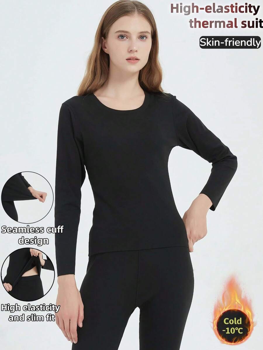 2 Packs New Arrival Women's High Elastic Thermal Set, Seamless Slim Fit Underwear - Black - View 1