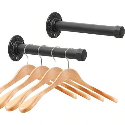 2 pack de 8 pouces Porte-vêtements mural en fonte, porte-vêtements industriel robuste en tuyau pour suspendre les vêtements, organisateurs et rangement de placard DIY, barre de placard noire