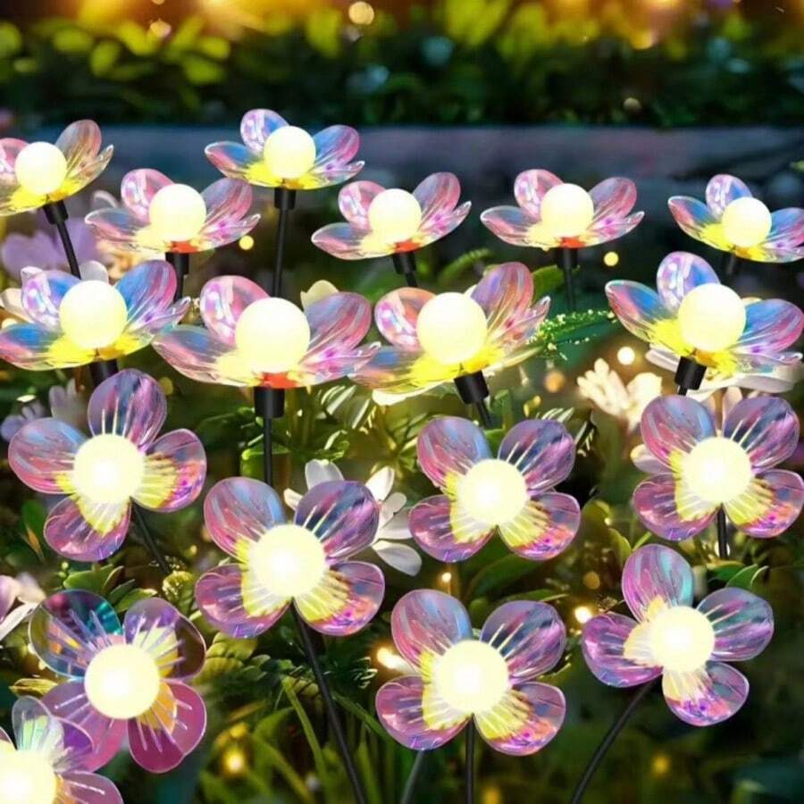 GCTECHING 1个全新太阳能光纤花灯，白色小球形灯，户外防水草坪灯，花园装饰灯，适用于街道、商场、露营、庭院等场所 - 光纖花朵燈 - 查看 1