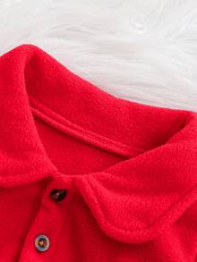 2pcs/Set Baby Girl Casual Plaid Print Dress With Brown Short Jacket, Autumn/Winter - Red - View 4