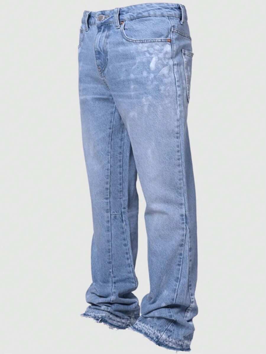 Nueva moda jeans slim stretch hombres jeans denim pantalones rectos europa y Estados Unidos street fashion blast stretch bordado denim straight - Celeste - Ver 1
