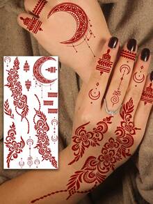 1 Sheet Ramadan Mubarak Kareem Red Brown Henna Pendant Temporary Tattoos For Women Hands Crescent Moon Tattoo Sticker, Ramadan Fake Tattoos Fingers Feet Mehndi Mandala Pendant Decals Islam Muslim Eid Al-Fitr Accessories - Brown - View 4