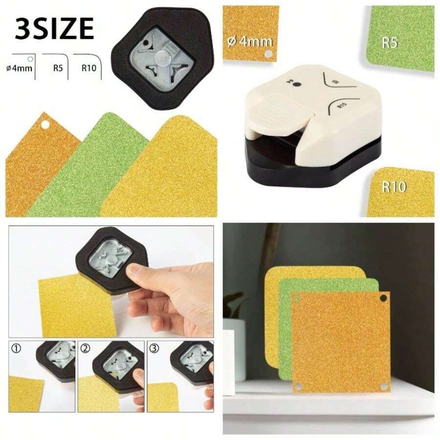 Paper Corner Rounder 3 In 1 R4mm+R7mm+R10mm Punches Crafts Cutter Envelope Punch Board Hole Puncher Laminate, Projects, Photo Cutter, Card Making Scrapbooking And Journaling - Black White - View 1
