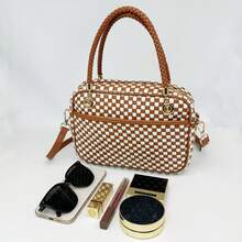 Checkered Crossbody Bag For Women Shoulder Plaid Handbags Top Handle Satchel Bag Woven Bum Bag Stylish Woven Crossbody Bag PU Leather - Brown White Check - 查看 12
