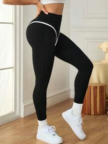 1 par de calças de moletom femininas da moda - estilo reto e folgado, adequadas para exercícios, deslocamentos diários, ioga, atividades físicas, atividades ao ar livre e uso cotidiano. - Preto - Ver 6