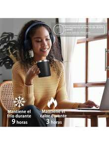 Volhoply - Taza de café con asa de acero inoxidable y aislamiento hermético, con tapa corrediza y popote, mantiene el frío y el caliente, tazas de campamento, 2 piezas, 355 ml, blanco - Negro - Ver 6