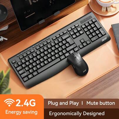 Acer 宏碁官方正品OCC313超薄简约无线键鼠套装，超薄键盘+符合人体工学的低噪音静音鼠标，灵敏追踪，持久续航，2.4G接收器即插即用，适用于办公、商务、学生、家庭使用