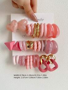 1-15对混色心形复古亚克力夸张时尚耳环套装，盲盒组合，适合女性，母亲节、情人节、圣诞节、新年礼物，日常佩戴 - 彩色 - 查看 6