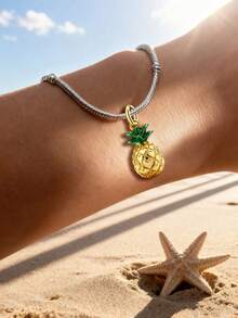 1件简约独特925纯银复古菠萝吊坠串珠DIY吊坠精致首饰礼物，男女皆宜