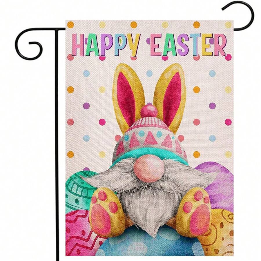 1pc Happy Easter Gnome Garden Flag 12 X 18 Inch Double Sided Outdoor, Colorful Easter Eggs Yard Outdoor Flag (Flag Only)