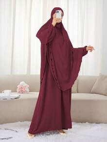 2pcs Set (Khimar + Abaya) Solid Color Muslim Prayer Outfit, Convenient Zipper Long Robe Abaya With Matching Hijab Headscarf, Casual Outdoor Essential Fashion Prayer Jilbab, Women's Abaya Robe, Abayas For Muslim Women - Multicolor - View 36