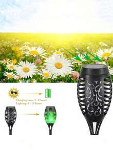 6/4/2/1个太阳能12LED火焰火炬灯，火焰闪烁，太阳能提基火炬灯 - 自动开关，非常适合花园小径和户外景观照明，庭院和院子万圣节装饰（绿色）（紫色）（蓝色）（火焰颜色），适用于各种节日装饰，如感恩节和复活节