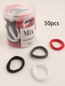 50个/瓶 女士基础款高弹力发圈，马尾辫发圈，橡皮筋发带，发绳，发饰头饰弹力带 美发家居饰品 - 彩色 - 查看 8