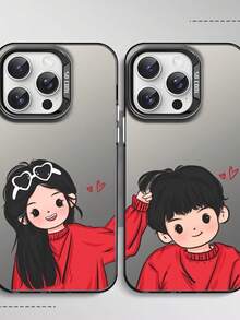 Valentine's Day 1 Pair Elegant Silver Tone Couple Phone Cases Compatible With IPhone 15 Pro Max, 17 Air, 16, 11, 13 Pro, 15 Pro, 15, 13 Pro Max, Shockproof Material Compatible With IPhone 14, 13, 12 - Multicolor - View 4