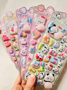 3D熊猫和兔子泡泡贴纸，可爱设计，可重复使用。用途广泛，可用于剪贴簿、文具装饰、学习用品、手工制作、日记、电子产品、家居收纳和办公。开学必备！ - 彩色 - 查看 2