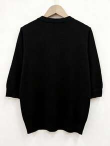 女士精致半高领中袖针织毛衣，时尚优雅宽松版型，七分袖，适合秋冬季节穿着 - 黑色 - 查看 3