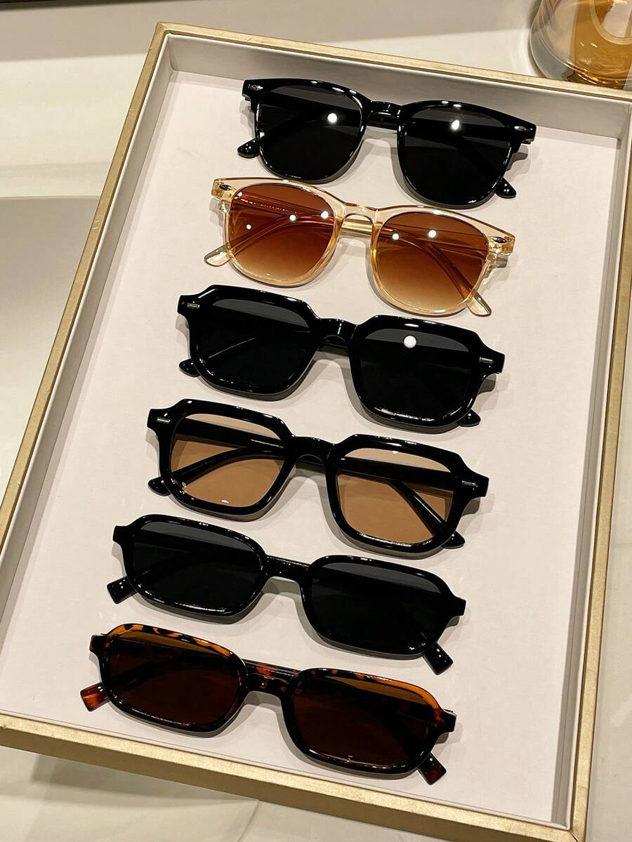 6pcs/Set Women's Casual Assorted Frame Eyeglasses Set, Y2K Fashion, Suitable For Beach, Travel, Party, Gift, Daily Wear - Multicolor - View 1