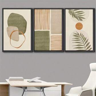 3-delars set, Canvastavlor med ramar tillgängliga, Modern konst, Tropiska löv, Abstrakta mönster, Illustrationer, Medeltida modern bohemisk stil dekorativa posters, Rumsdekor, Väggkonstposters, Vardagsrum med soffa, Halldekor, Heminredning, Sovrumsinredning, Badrumsinredning, Kontorsinredning, Skoldekor, Konstgåvor