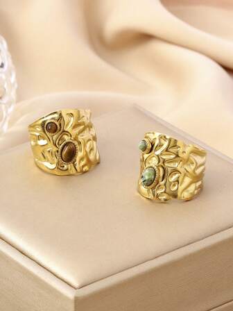 1pc Vintage High-End Stainless Steel Turquoise Ring, Suitable For Women's Daily Wear