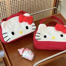 1pc Red Cat Cartoon Handbag, Cute Girl Heart Style Cosmetic Bag, Canvas Portable Makeup Bag, Suitable As New Year, Valentine's Day, Easter Gift - Multicolor - View 3
