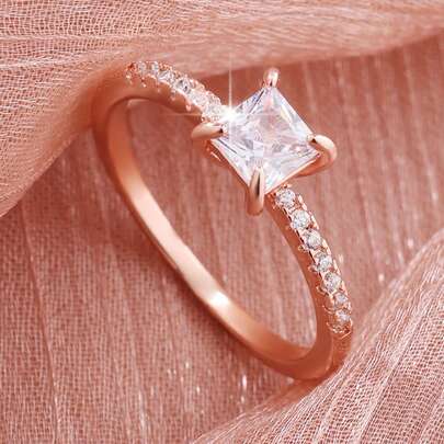 1 chiếc nhẫn đính hôn hình vuông cổ điển đính đá Cubic Zirconia tổng hợp, trang sức kỷ niệm vĩnh cửu dành cho nữ, lý tưởng cho quà tặng đám cưới, tiệc tùng và ngày Valentine.