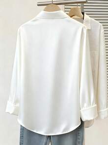 Fashionable Women's Satin Button-Up Shirt, New Arrival, Casual, All Season White Spring - White - View 3