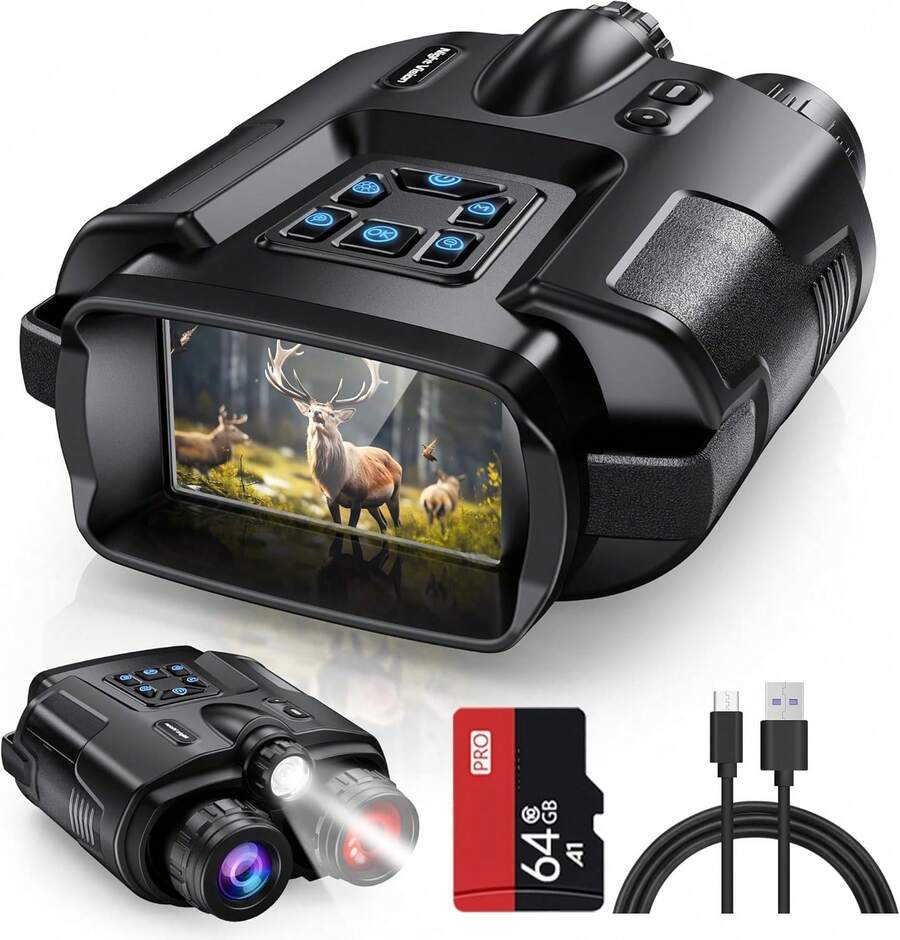 4K Night Vision Binoculars - Equipped With Flashlight, Suitable For Lighting, Additional Lighting And Signaling To Assist Camping, Hunting And Security, Night Vision Binoculars For Adults, 3 Inch Large Screen, 8x Digital Zoom, 32GB Memory To Store Photos, Maps And Videos, Perfect Unique Gift For Outdoor Lovers, Camping Lovers And More. - màu đen - Xem 1
