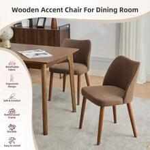 Juego de  sillas de comedor modernas con tapizado de lino, respaldo ergonómico y patas de madera de caucho, sillas acolchadas para cocina, sala o restaurante - Café integral - Ver 4