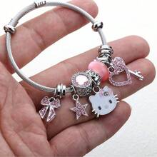 Sanrio 1pc Hello Kitty Bracelet Friendship Charms, Adjustable Stainless Steel Kawaii Pink Bangle Bracelets, Charm Matching Bracelets For Women And Teen Gifts - Star - View 4
